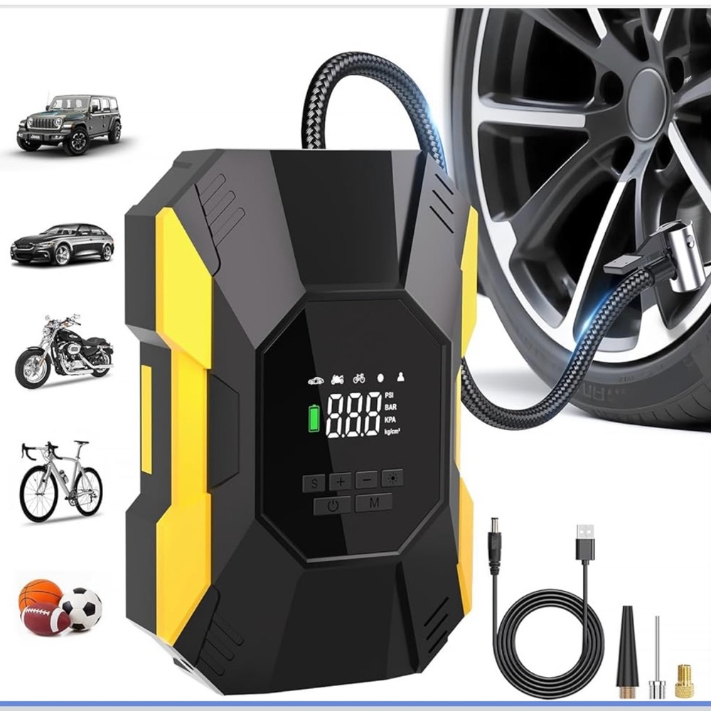 Portable Black and Yellow Tire Inflator